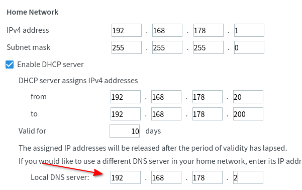 FritzBox DNS configuration